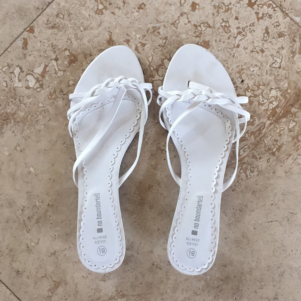 White Strappy Braided Low Heels Flip Flops